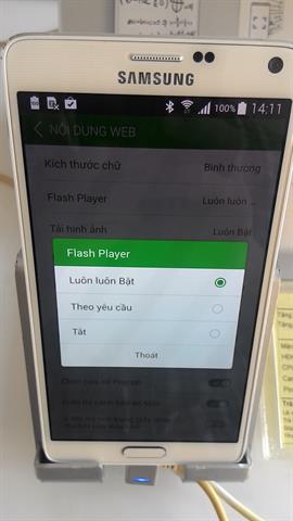 Chọn dòng Nội dung Web > Flash Player > Luôn luôn bật
