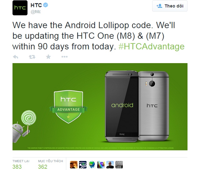 HTC One M8 nâng cấp Android 5