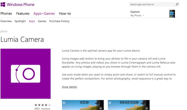 Ứng dụng Nokia Camera bị thay tên thành Lumia Camera