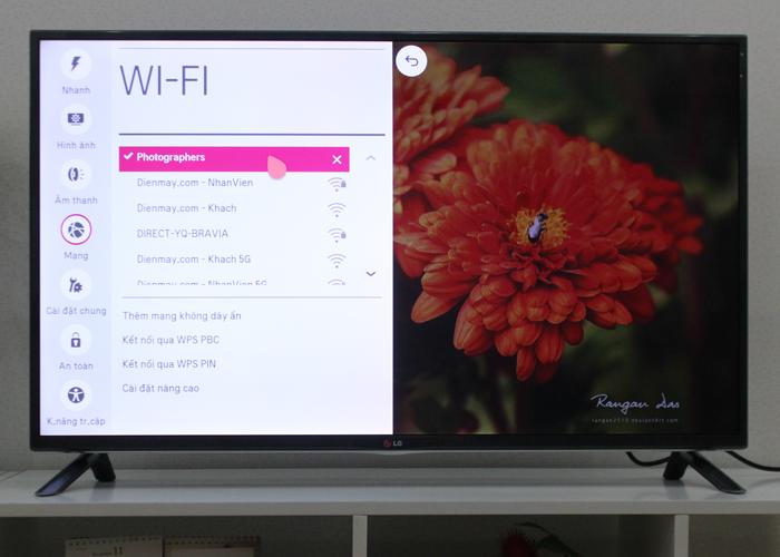 Cách vào mạng trên Smart tivi LG 2014 đơn giản dễ thực hiện > Trên tên Wifi sẽ xuất hiện dấu check thông báo đã kết nối mạng