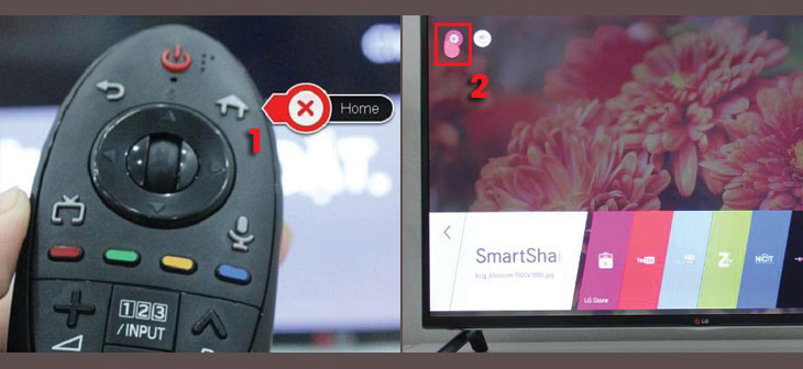 Cách vào mạng trên Smart tivi LG 2014 đơn giản dễ thực hiện > Nhấn vào nút Home trên remote > Chọn Cài đặt