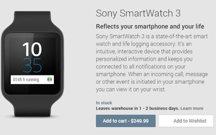 Đồng hồ thông minh Sony Smartwatch 3 bắt đầu được bán rộng rãi
