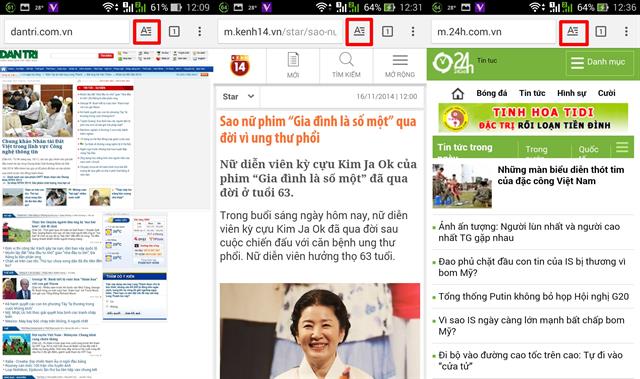 Theo đó, mỗi khi muốn bật Reader Mode lên, các bạn chỉ việc chạm vào biểu tượng chữ A lớn được khoanh tròn như hình minh họa phía trên