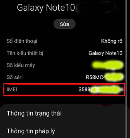 Chọn Trạng thái và tìm thì bạn sẽ thấy được mã IMEI của điện thoại Android.