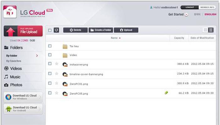 Giao diện LG Cloud trên trình duyệt web