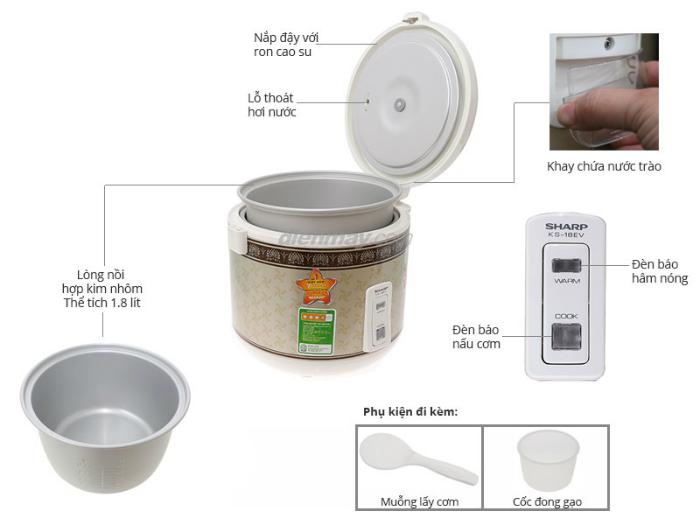 Nồi cơm nắp gài Sharp KS-18EV