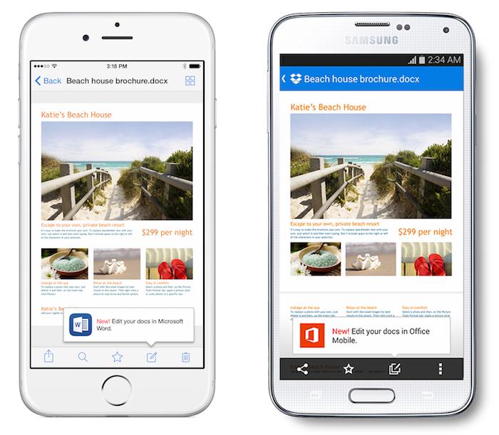 Dropbox cho điện thoại đã tích hợp Office