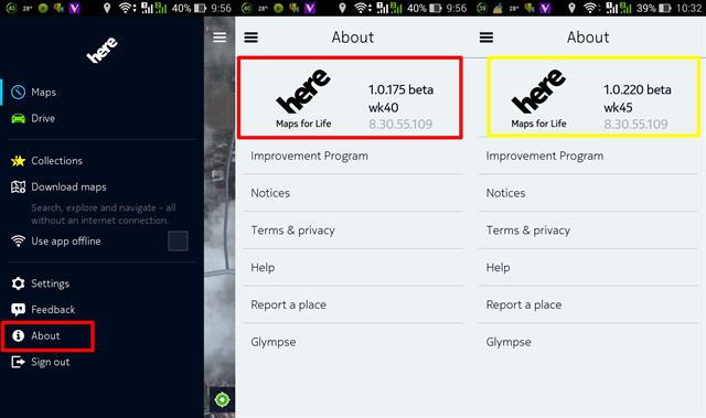 Kiểm tra thông tin phiên bản Nokia Here Maps. Nếu đã là mới nhất thì không cần tải về thêm