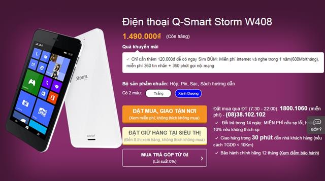 Q-Smart Storm W408 được thegioididong phân phối với giá bán tham khảo khoảng 1.490.000 đồng