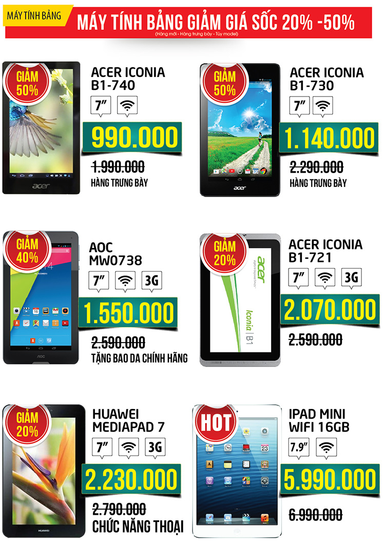 Trảng bơm - máy tính bảng giá sốc