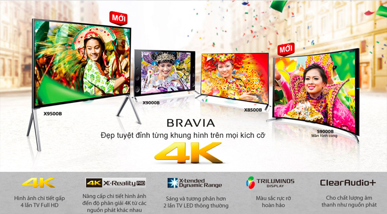 Các Tivi dòng Sony 4K đều có màn hình lớn, độ phân giải 4K, tích hợp nhiều công nghệ hiển thị đặc sắc Các Tivi dòng Sony 4K đều có màn hình lớn, độ phân giải 4K, tích hợp nhiều công nghệ hiển thị đặc sắc