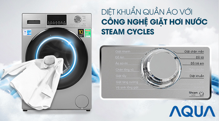 Các công nghệ giặt trên máy giặt Aqua mà bạn nên biết trước khi mua > Diệt khuẩn với công nghệ Steam Cycles 