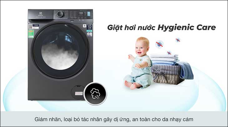 Công nghệ HygienicCare trên máy giặt Electrolux là công nghệ diệt khuẩn bằng hơi nước