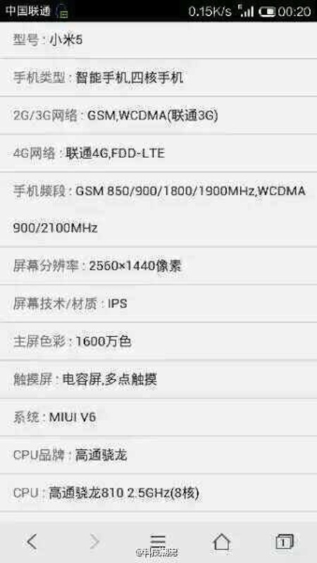 Thông tin phần mềm của Xiaomi Mi5