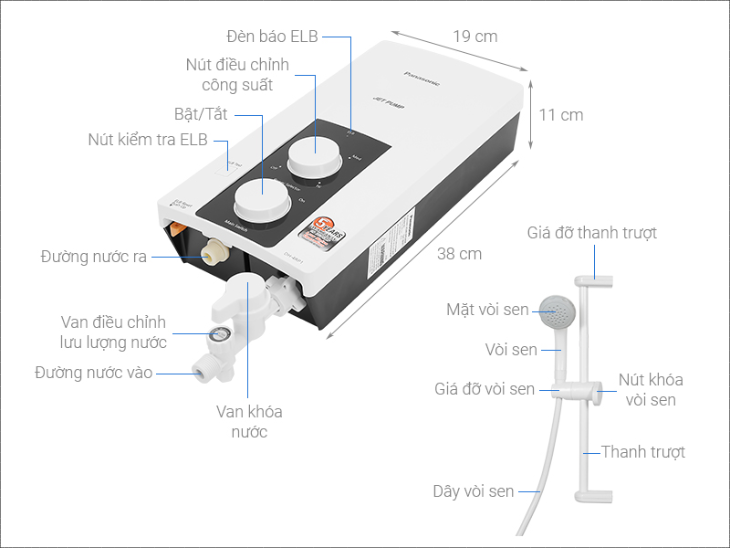 Máy nước nóng trực tiếp là gì? Cấu tạo và đặc điểm của máy nước nóng trực tiếp > Máy nước nóng trực tiếp Panasonic 4500W DH-4RP1VW