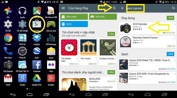 Các bước tìm kiếm ứng dụng trong Google Play Store