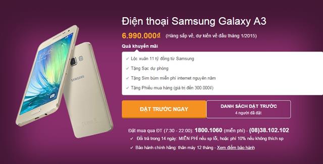 Tham khảo cấu hình chi tiết và đặt mua Samsung Galaxy A3 tại đây