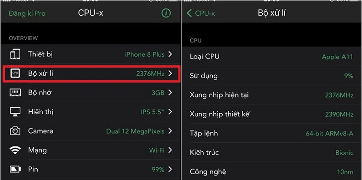 Chọn Bộ xử lý để kiểm tra cấu hình của bộ xử lý hay CPU của điện thoại.