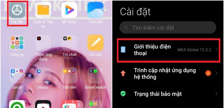 bạn hãy chọn vào Cài đặt trên điện thoại > Chọn Giới thiệu điện thoại.