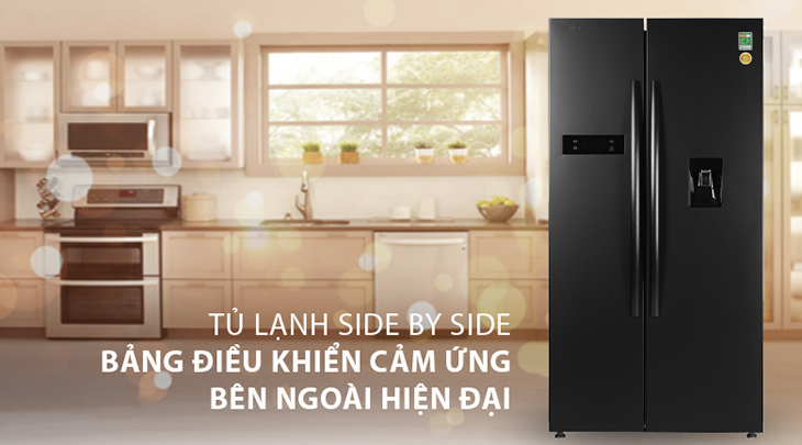 Tủ lạnh Toshiba dùng tốt không? 7 lý do nên mua tủ lạnh Toshiba > Tủ lạnh side by side Toshiba Inverter 513 lít GR-RS682WE-PMV(06)-MG 