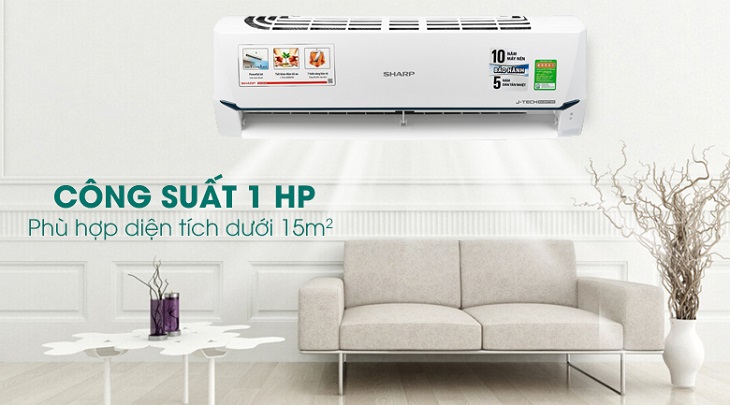 Máy lạnh Sharp Inverter 1 HP AH-X9XEW sở hữu công suất 1 HP, sử dụng thích hợp cho phòng có diện tích dưới 15m2