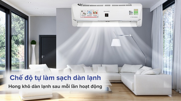 Tính năng tự động làm sạch trên máy lạnh Sharo, cho phép dàn lạnh được vệ sinh sạch sẽ.