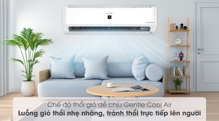 Chế độ Gentle Cool Air trên máy lạnh Sharp Inverter 1 HP AH-XP10YHW đem đến làn gió mát mẻ, tạo cảm giác thoải mái khi sử dụng