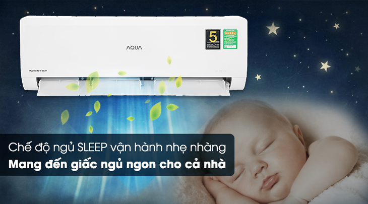 Máy lạnh Aqua Inverter 1HP AQA-KCRV10WNZA được trang bị chế độ ngủ đêm, đem đến giấc ngủ ngon và sâu hơn cho gia đình bạn