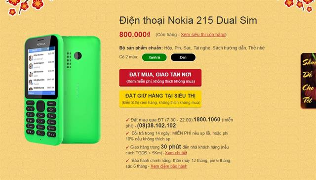 Tham khảo cấu hình chi tiết và đặt mua Nokia 215 Dual SIM với giá 800.000 đồng tại đây