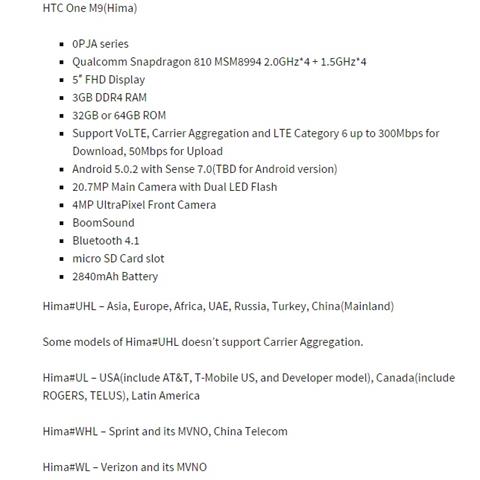 Thông tin cấu hình chi tiết và những quốc gia được phân phối HTC One M9 đầu tiên