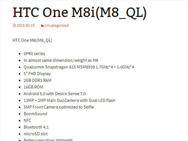 HTC One M8i bị ghi nhận