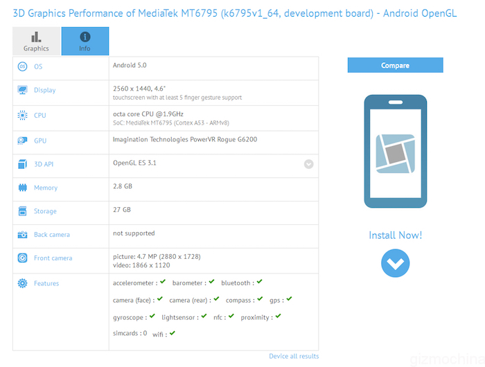 Xuất hiện smartphone màn hình 2K chạy chip MediaTek 6795