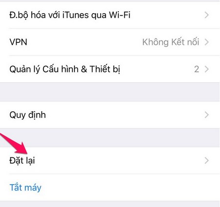 Bước 3: Chọn vào mục Đặt lại