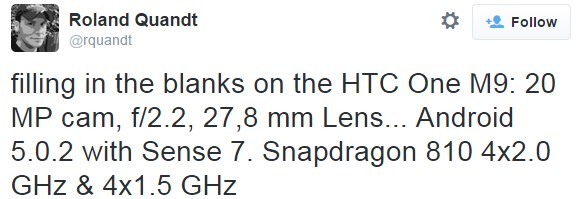 HTC One M9 sẽ có camera 20 MP không giống với Sony Xperia Z3