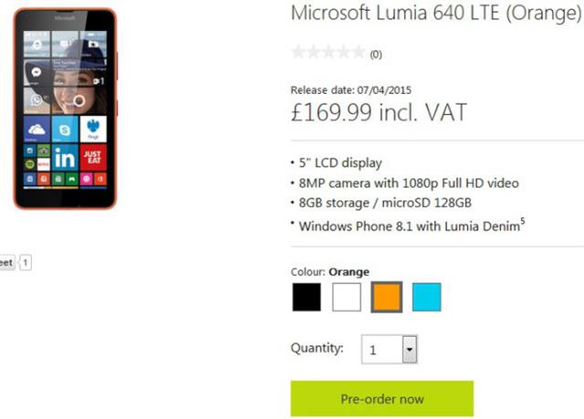 Lumia 640 báo giá tại Anh