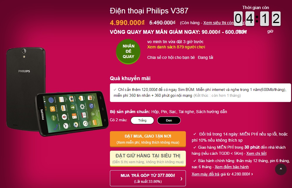 Tham khảo cấu hình chi tiết và đặt mua Philips V387 tại đây
