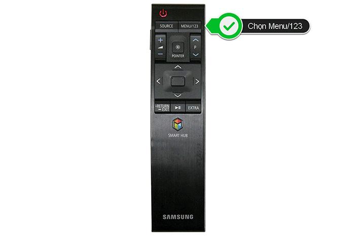 Chọn vào nút MENU/123 Cách kết nối mạng tivi Samsung JS9000 > Chọn vào nút MENU/123