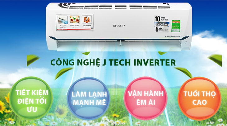 Máy lạnh Sharp Inverter 1.5 HP AH-X12XEW được tích hợp công nghệ Inverter giúp máy vận hành êm ái và duy trì nhiệt độ ổn định