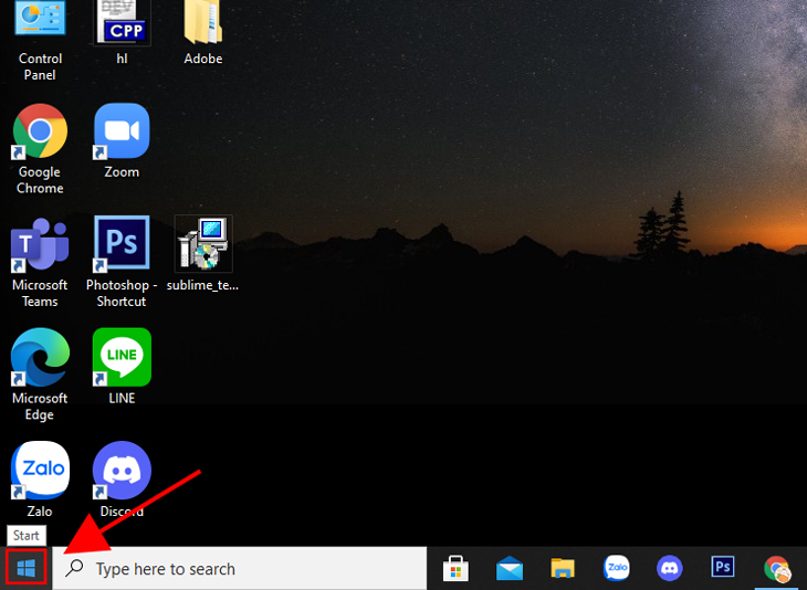 Bạn nhấp vào biểu tượng Start ở góc trái màn hình.