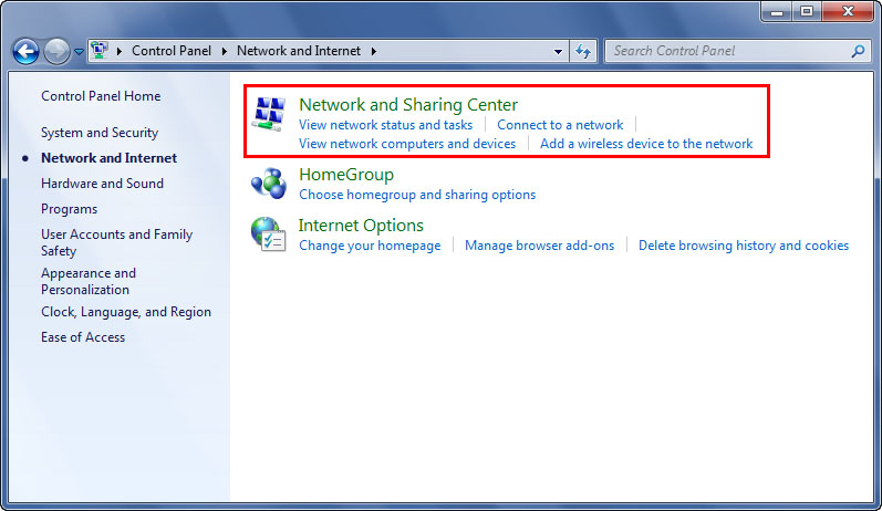 Choose Network and Sharing Center.