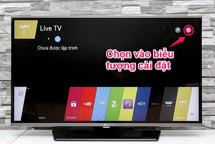 Cách kết nối mạng cho tivi LG LF630T > Chọn vào tượng cài đặt để bắt đầu