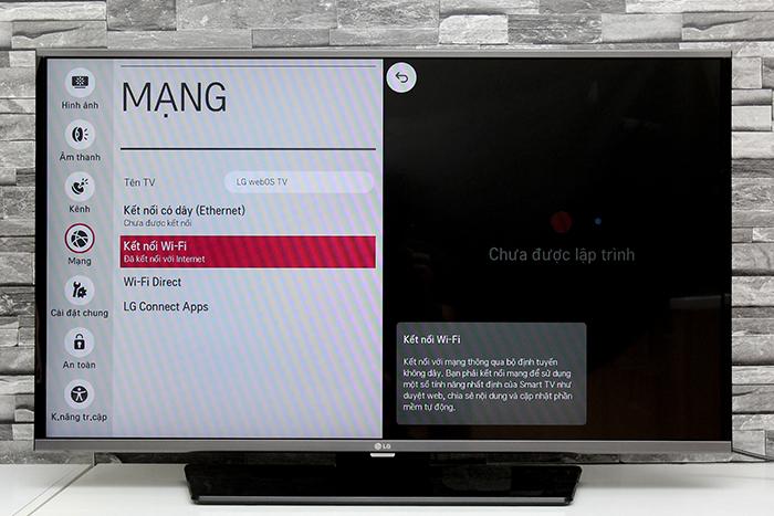 Cách kết nối mạng cho tivi LG LF630T > Chọn Kết nối Wifi
