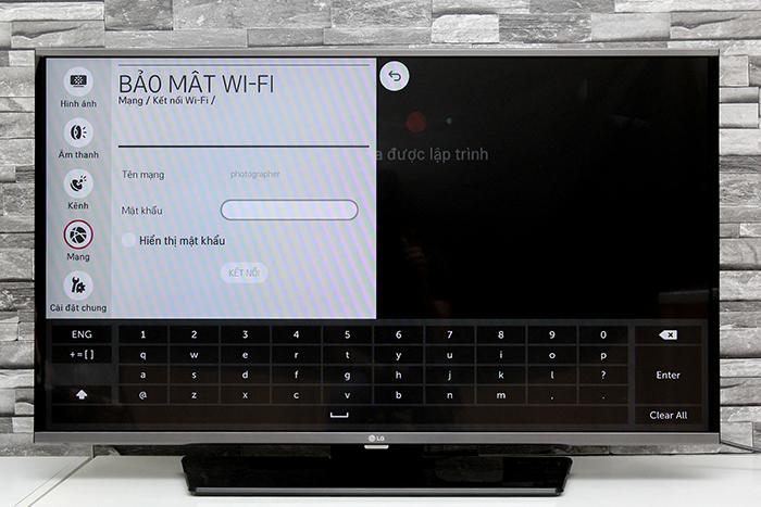 Cách kết nối mạng cho tivi LG LF630T > Nhập mật khẩu của mạng Wifi bạn muốn kết nối