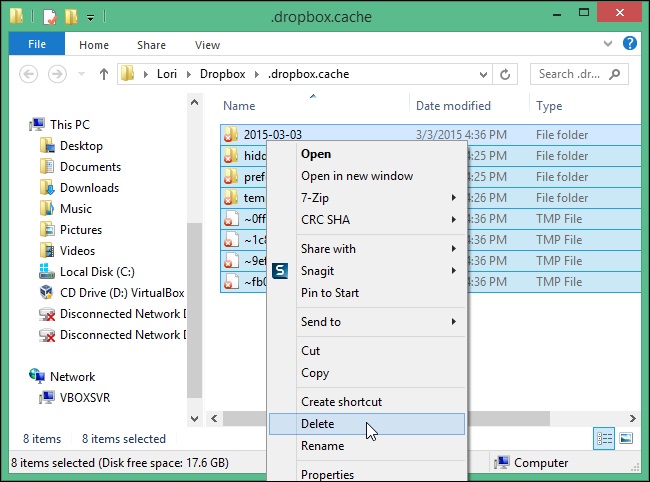 Thư mục cache Dropbox trên Windows