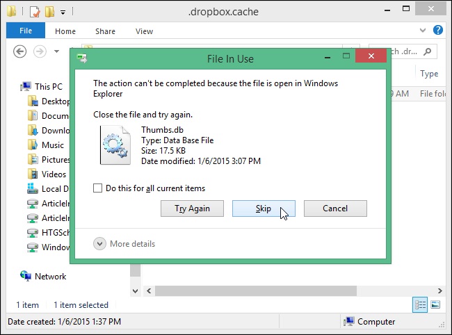 Chưa thể xóa tập tin thumbs.db vào lúc này