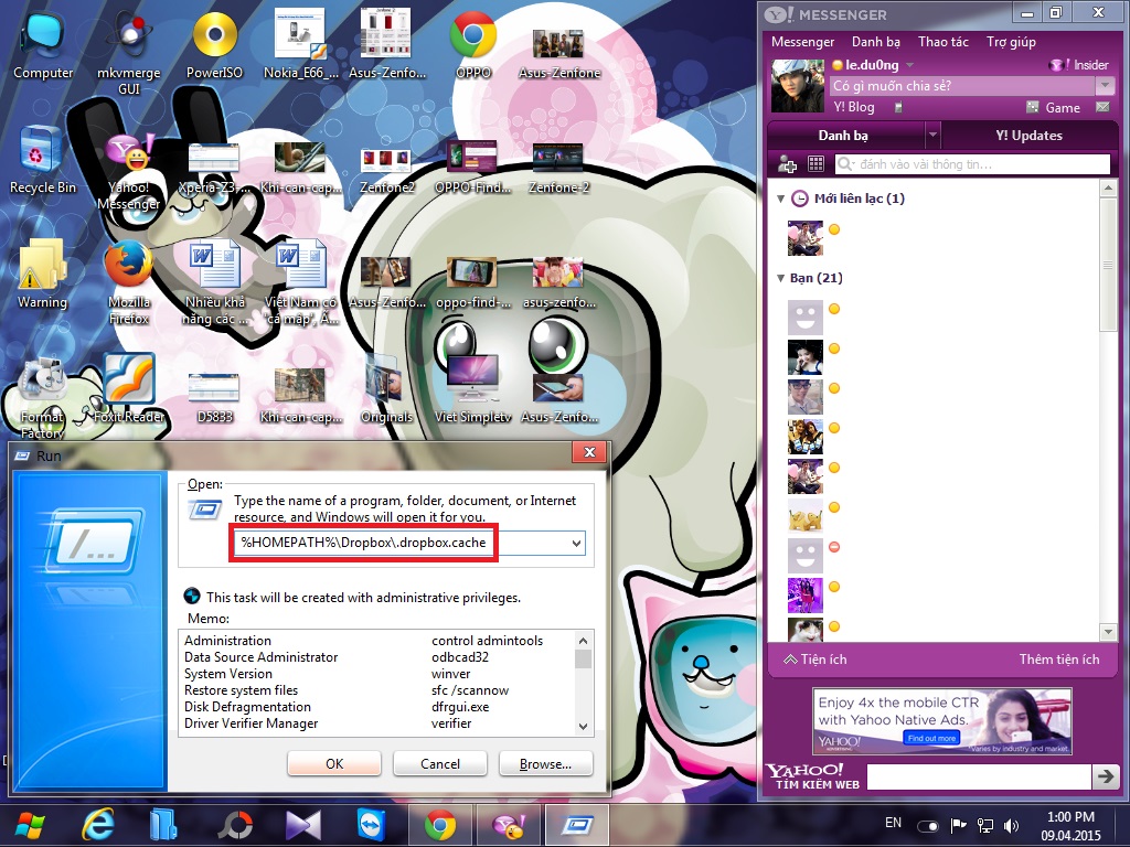 Mở thư mục cache Dropbox trên Windows