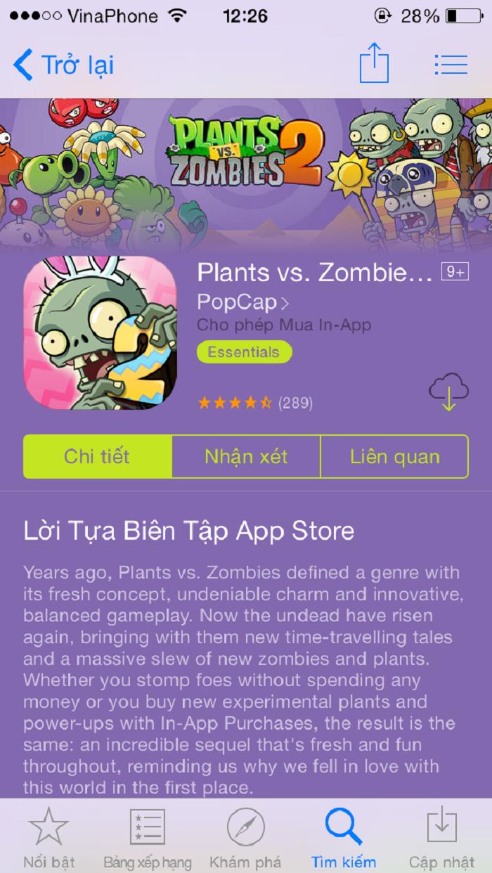 Planz vs Zombie được tải miễn phí trên App Store