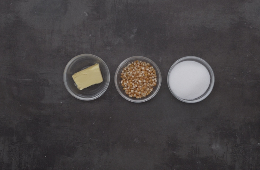 Nguyên liệu thực hiện bắp rang bơ: