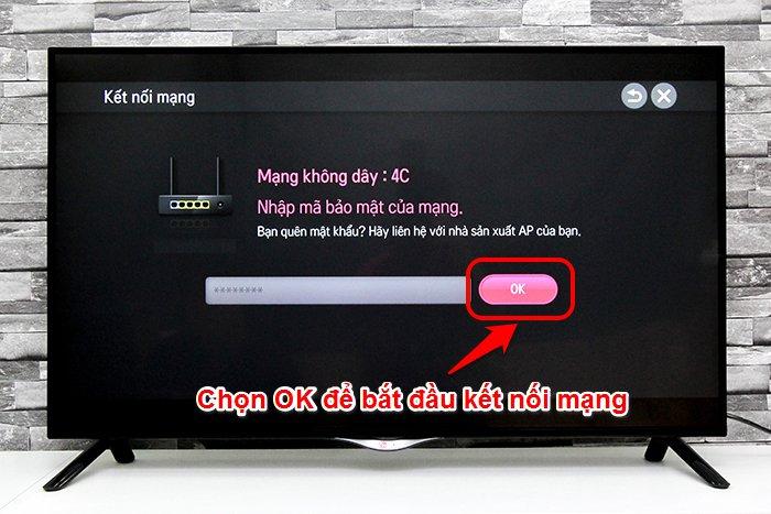 Cách kết nối mạng tivi LG UB700T > Chọn OK sau khi nhập xong mật khẩu