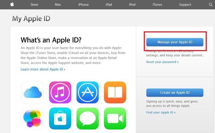 Giao diện trang web My Apple ID